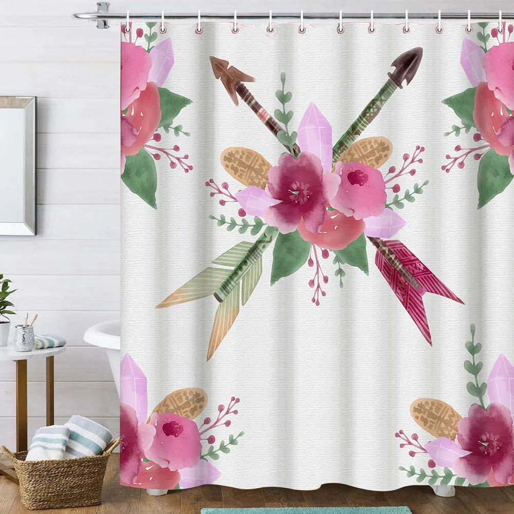 Nordic Style Fresh Feather Series New Sanitary Partition Curtain Free Perforated Printing Shower Curtain Cortina Ducha Baño