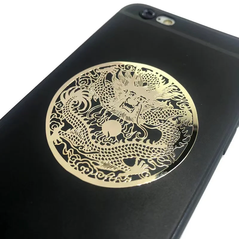 Personalized dragon and phoenix pattern metal sticker tiger phone sticker back shell creative animal metal decoration