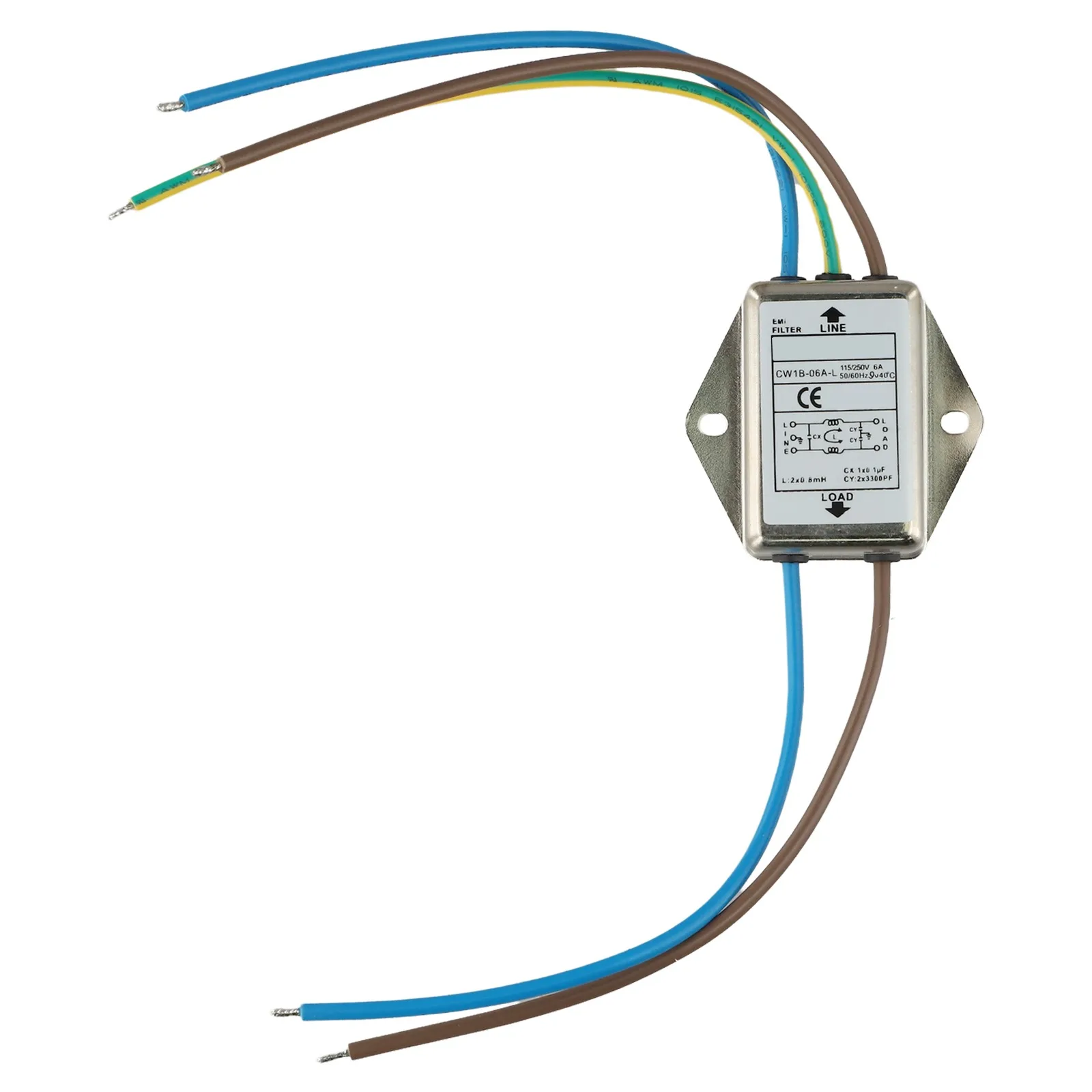 Single-Phase Line Filter CW1B-L 250VAC 50/60Hz For EMI Suppressor For Industrial Equipment, Compact Nickel-Plated Iron