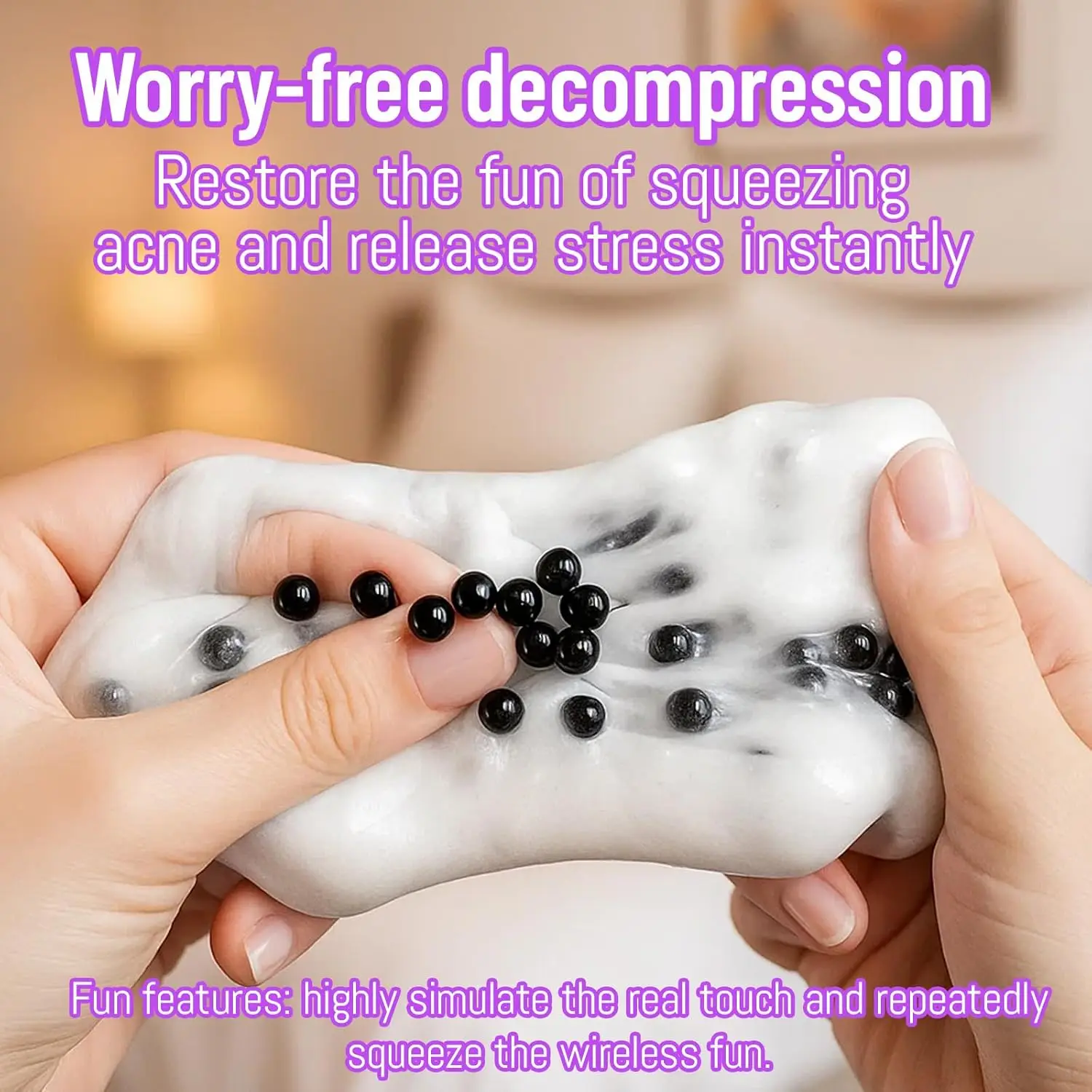 スクエア型の肌を引っ掻くようなスクイーズフィジェットトイ、ニキビを潰すような感覚玩具でストレス解消、大人向けのニキビを潰すようなスクイーズトイ