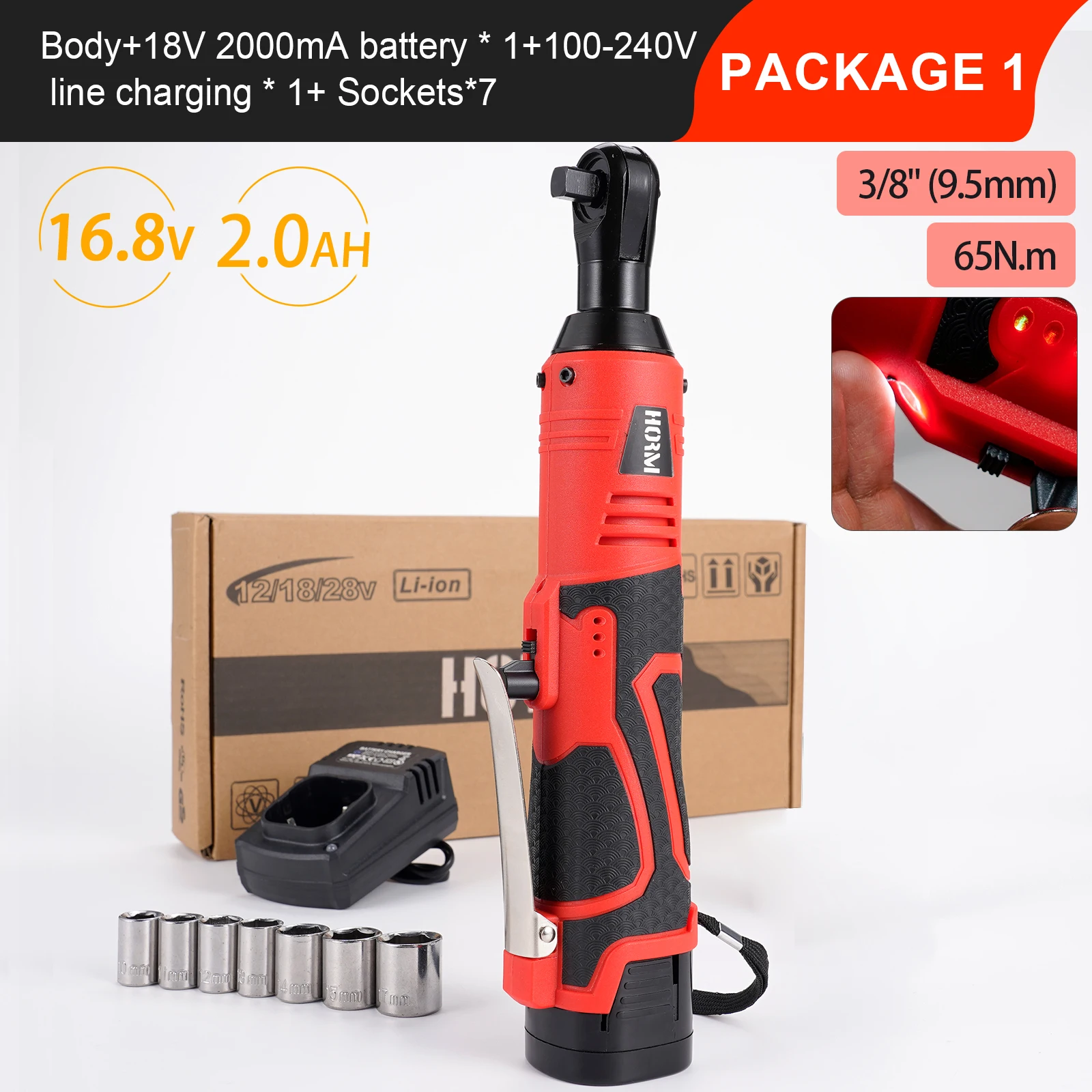 

16.8V Cordless Electric Wrench 3/8 Right Angle Ratchet Wrench with Socket Set Rechargeable Screwdriver Impact Driver Power Drill