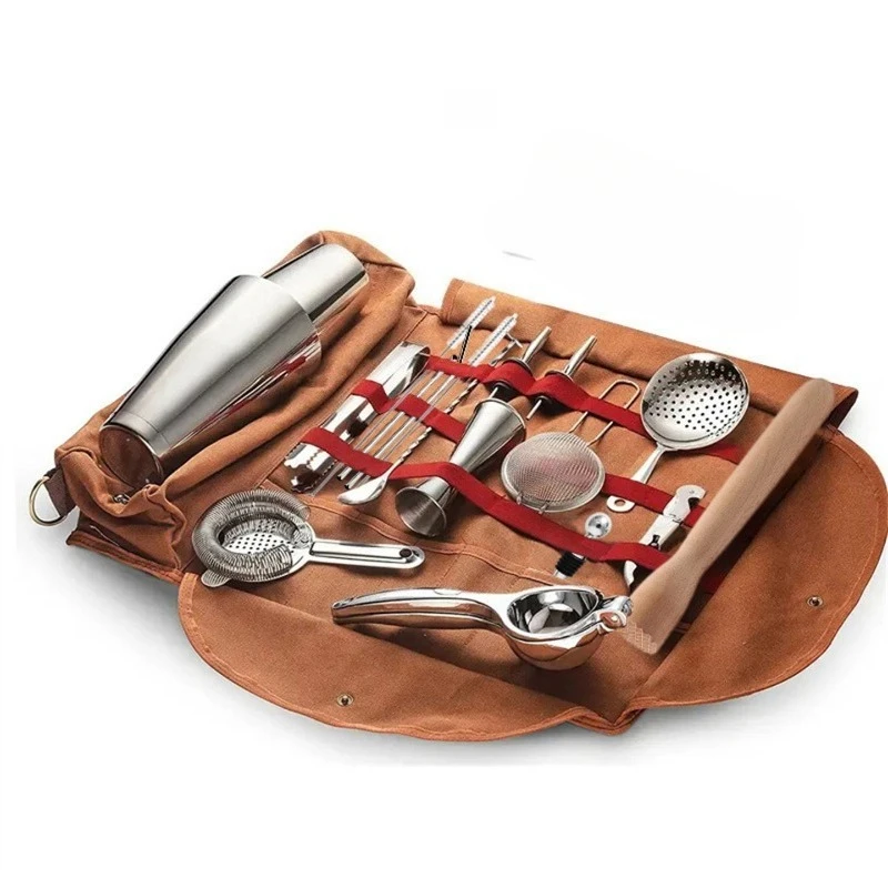 Canvas Portable Storage Organizer Pouch For Bartender Cocktail Shaker Bar Tools Travel‑Use Bar Accessory Carrying Kit Bag