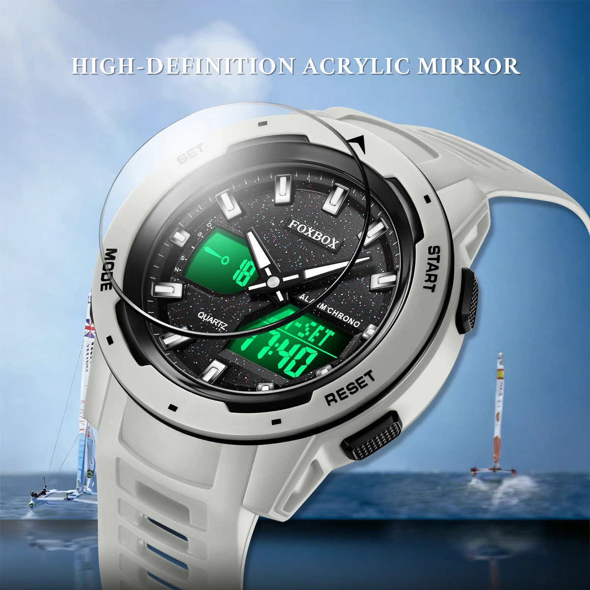 FOXBOX Men's Casual Sport Wristwatch Digital Quartz Chronograph Waterproof Luminous Shockproof with Date Week Display Clock