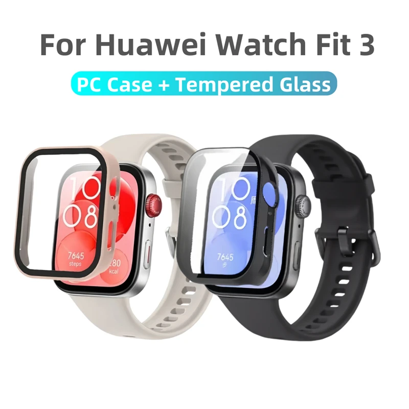 PC Case Tempered Glass For Huawei Watch Fit 3 Full Cover Hard PC Shell Bumper For Huawei Watch Fit3 Watch Screen Protector