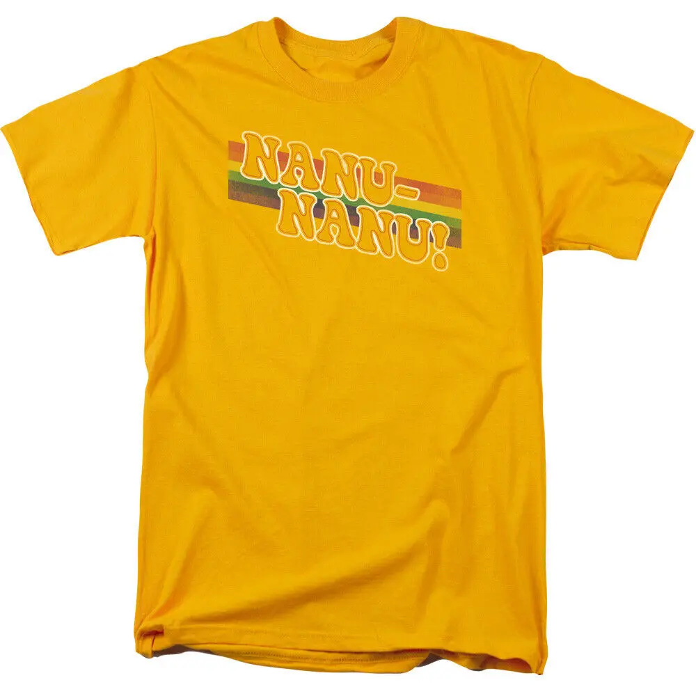 Mork and Mindy Nanu Rainbow T Shirt Mens Licensed Classic TV Show Gold