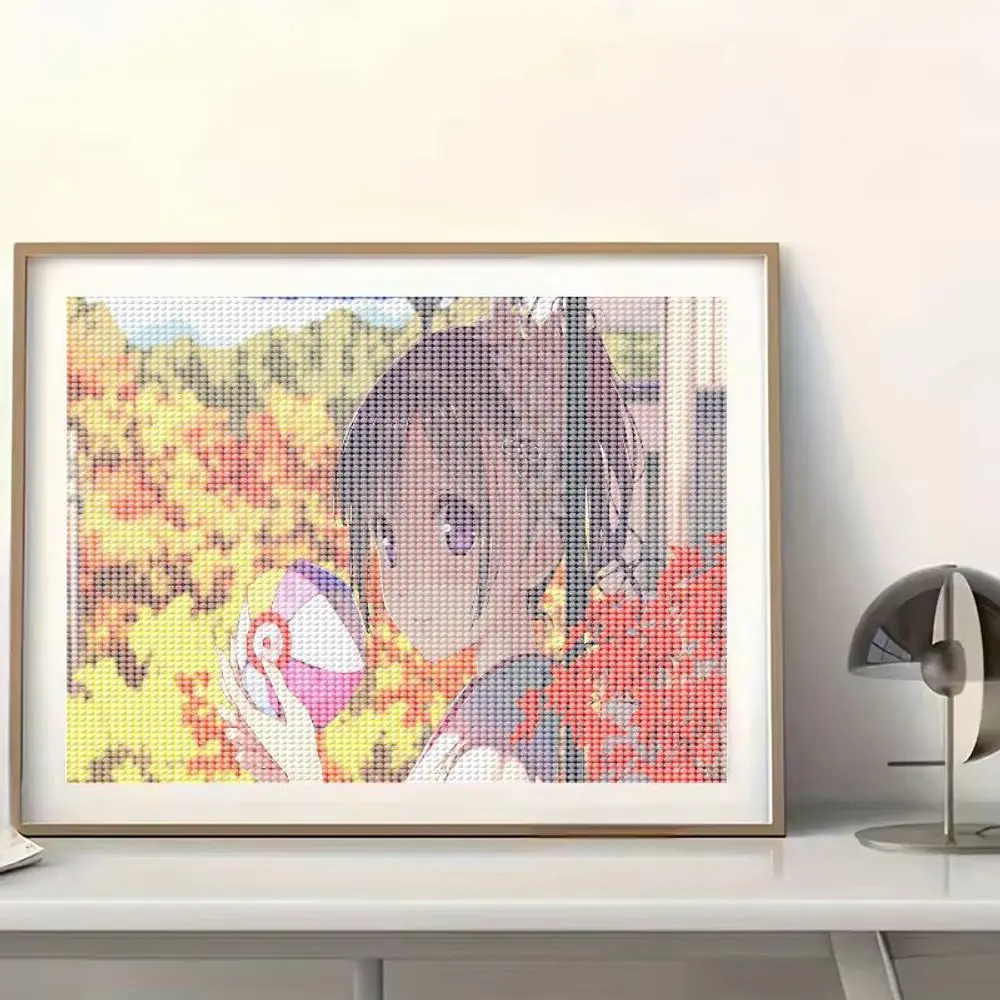 1PC Kit di pittura diamante 5D Fai da te Anime Girl con capelli lunghi scuri Occhi viola 40x50CM Ricamo diamante di cristallo con strumenti (Pin