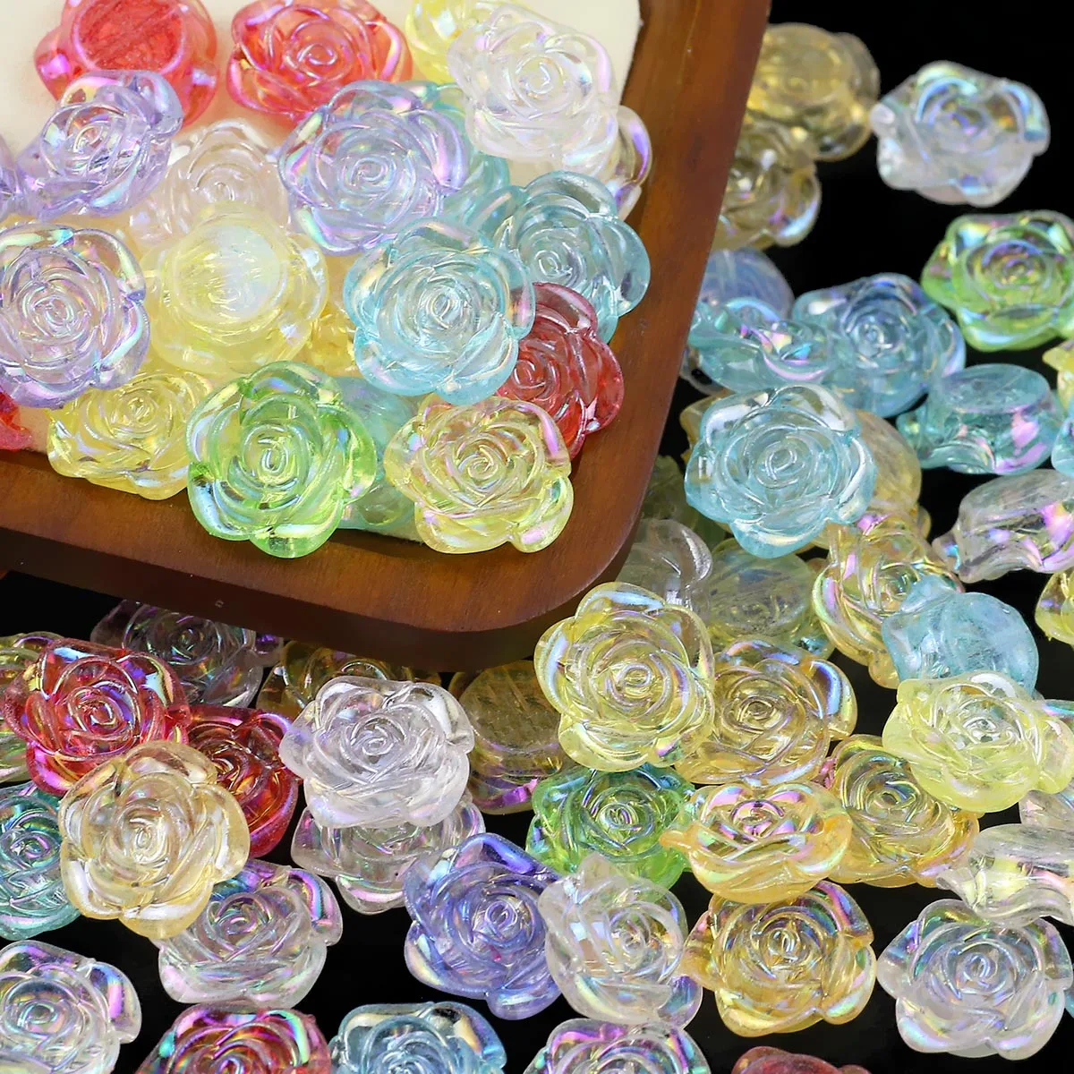 100pcs Rose Flower Butterfly Shaped Transparent AB Color Acrylic Loose Beads For Jewelry Making Bracleet DIY Accessories