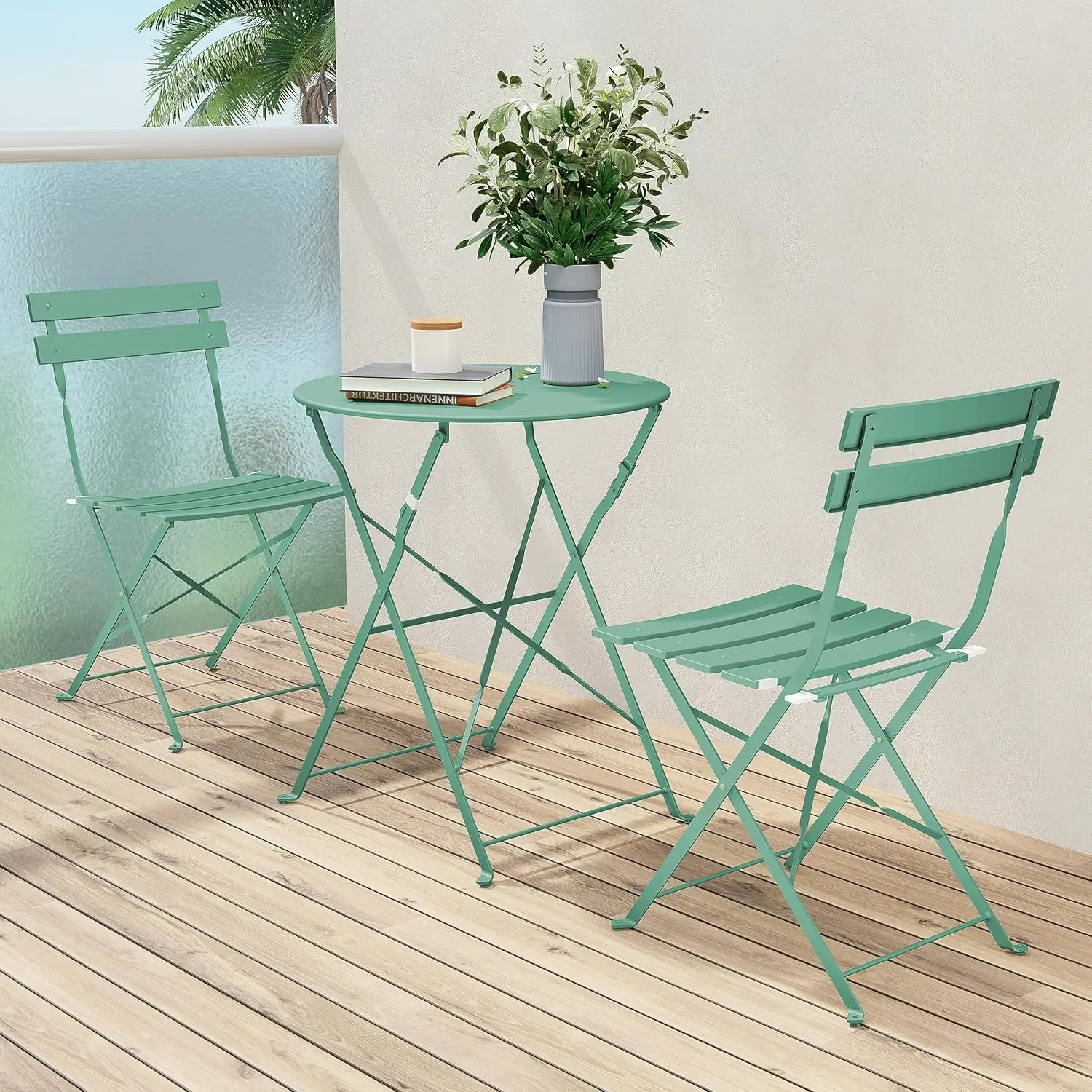 

Grand Patio Premium Steel Patio Bistro Set, Folding Outdoor Furniture Sets, 3 Piece Patio Set of Foldable Table and