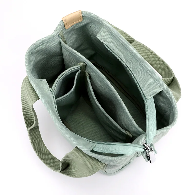 

Small Bag with Zipper Japanese Layer Bag Niche Simple Shoulder Bag Handheld Thick Canvas Mobile Phone Bucket Tote Bag