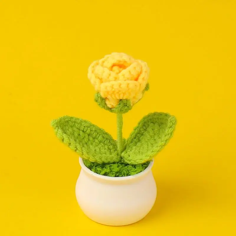 Bubble Rose Potted Knit Plant Cute Toys Purple Red Blue Plants Stuffed Plush Cartoon Toys for Boys Girls Christmas Birthday Gift