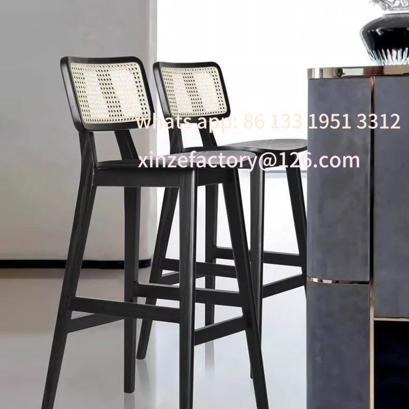 Customizable Solid Wood Bar Chair Home Light Luxury Nordic High Back Chair
