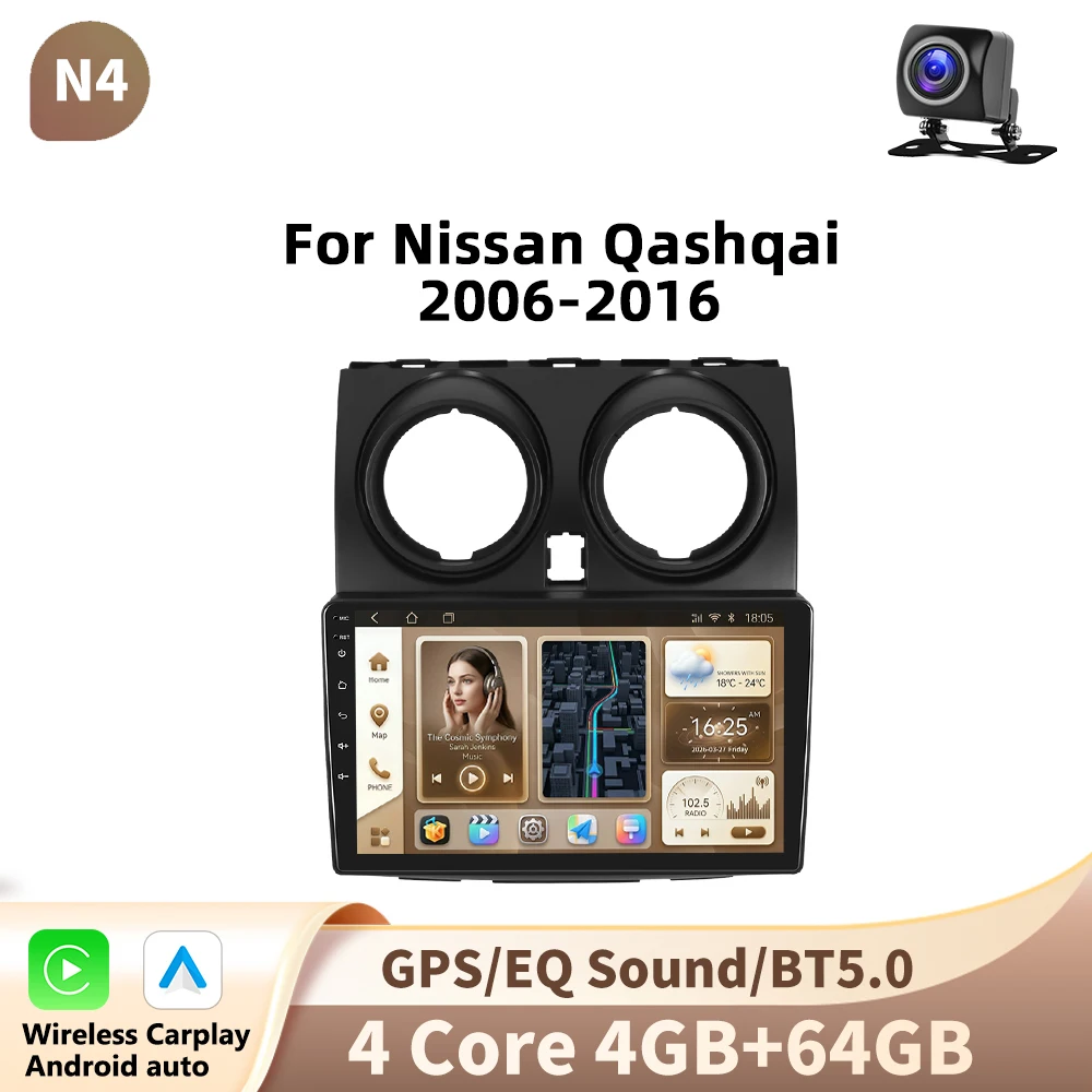 Podofo CarPlay Android Auto autoradio voor Nissan Qashqai 2006-2016 GPS intelligente systemen stereo multimediasysteem autoradio