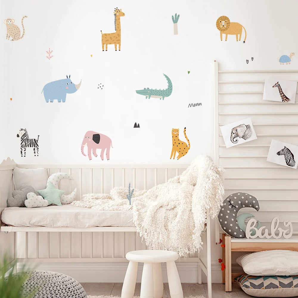 Funny Animals Monkey Giraffe Zebra Wall Stickers for Kids Rooms Playroom Nursery Wall Art Decals Home Decoration Boys Bedroom