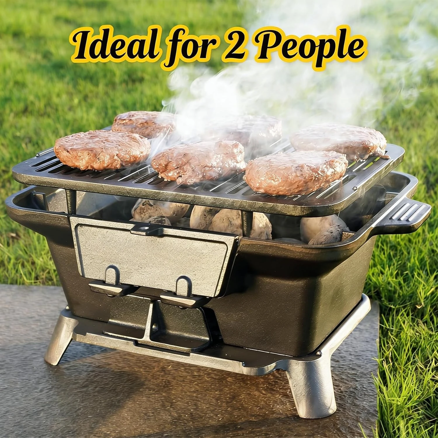 Portable Cast Iron Charcoal Grill, Small Hibachi Yakitori Barbecue Cooker For Outdoor Camping Patio Picnic Tabletop, Dual Height Air Control, Traditional Style, Black, Single Piece