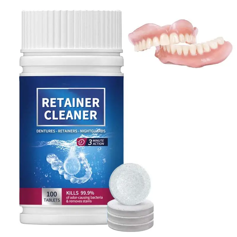 العناية بتنظيف الفم 100 علامة تبويب منظف الأسنان اللوحي التطهير اللوحي لتنظيف الأسنان الكاذبة للتنظيف التنفس المنعش