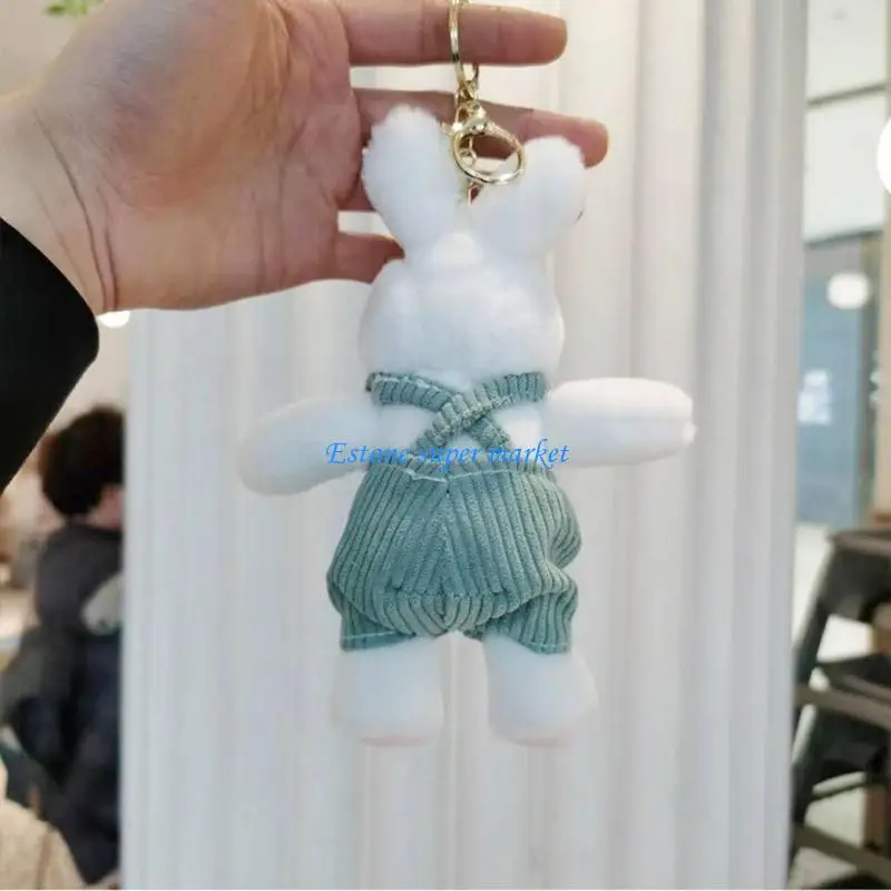 

090B Portable Plush Rabbit Unisex Hoodie Bunny Keychain Wallet Lanyard Chain Rings Women Wallet Ornaments Home Decoration