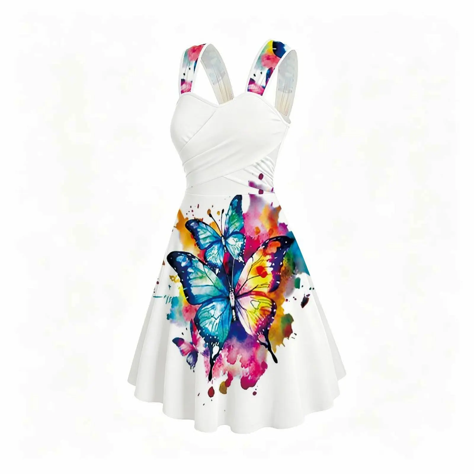 Female Fashion Sleeveless V‑Neck Party Dress, Slim Elegant Mini Short Skirt,  for Vacation Beach Daily Commuting