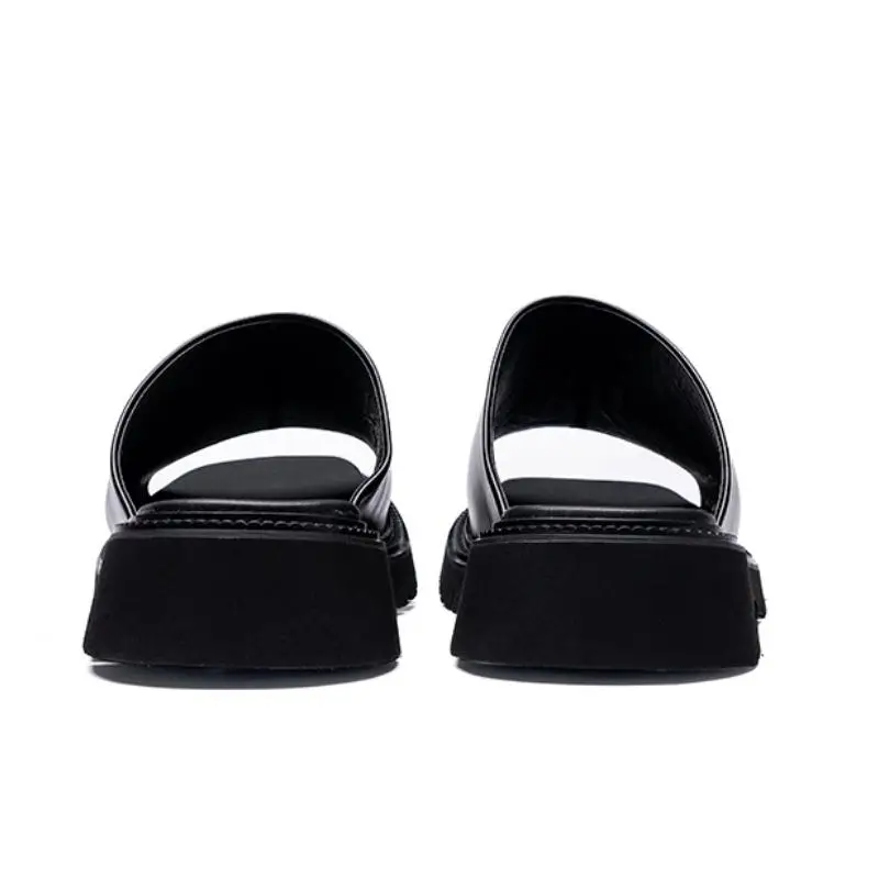 New Summer Genuine Leather Slippers Men Slides Sandal Shoes 4cm Height Increase Outdoor Leisure Shoes Slip-On Slippers Sandals