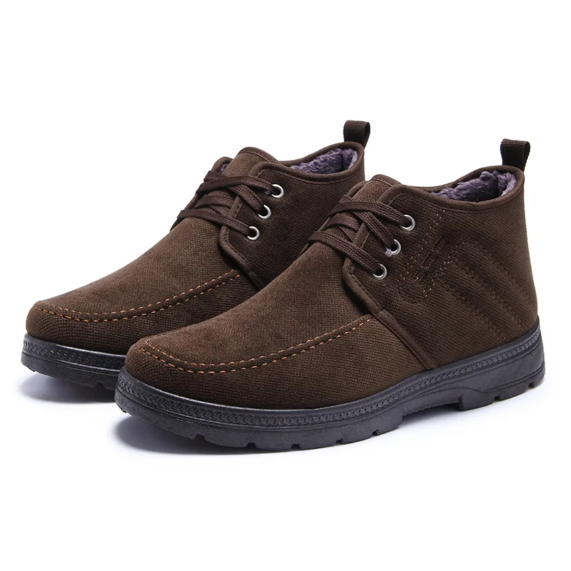 Men Winter Snow Boots Lace Up Fleece Lined Ankle Booties Non-slip Thick Sole Warm Elderly Dad Casual Cotton Shoes