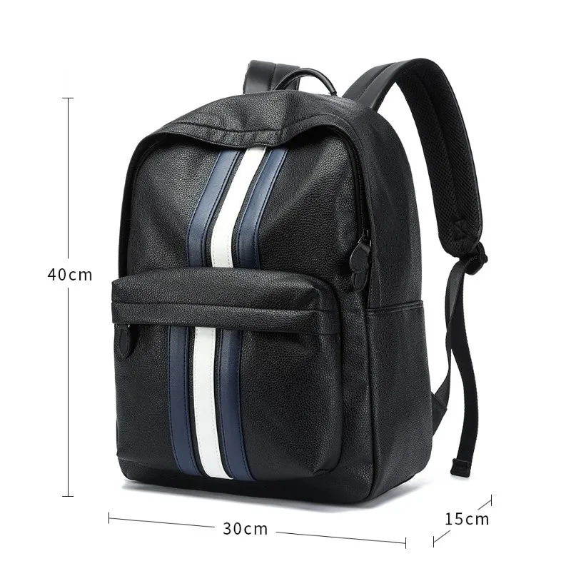 Luxury Striped Backpack Men Fashion Business Men's Backpack  PU Leather 14 Inch Laptop Bags Large Capacity Backpack Schoolbag