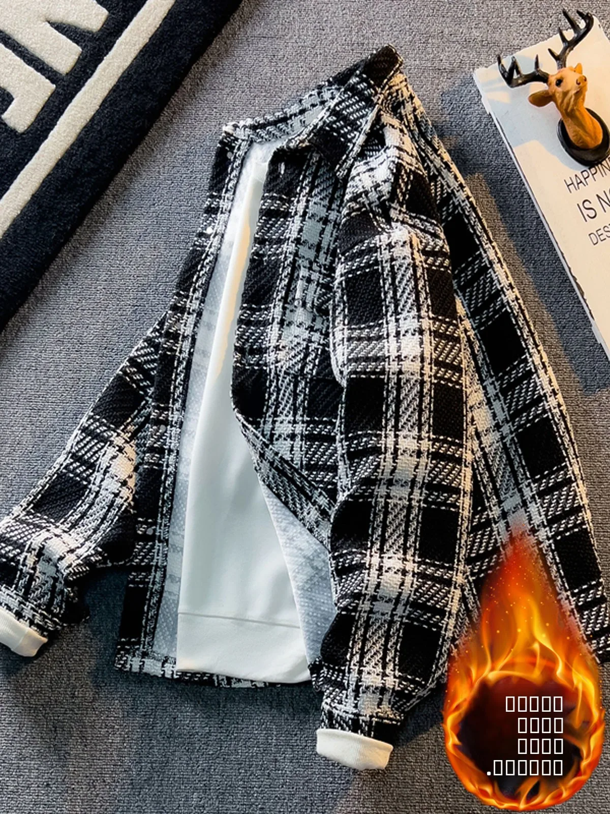 

Зимняя мужская куртка в клетку с флисовой подкладкой, повседневная свободная рабочая одежда, шерстяная верхняя одежда премиум-класса, модный брендовый стиль, с длинными рукавами и воротником