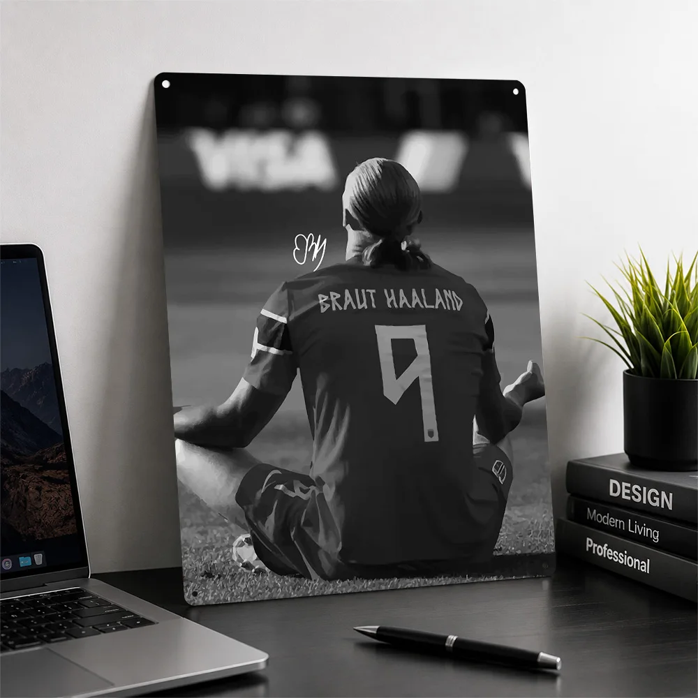 Erling Haaland Meditating on Pitch 3D Texture Metal Poster Customized Wall Art Tin Sign Gift for Mancave Gaming Room Decoration