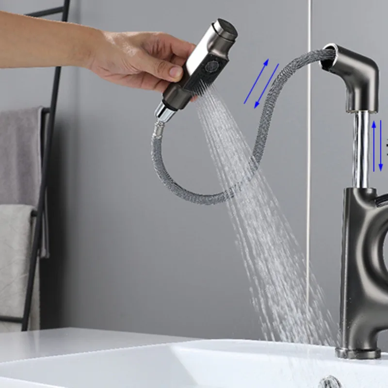 Mechanical Arm Faucet LED Temperature Display Pull-Out Sprayer Adjustable Height Dual Water Modes Modern Kitchen Mixer