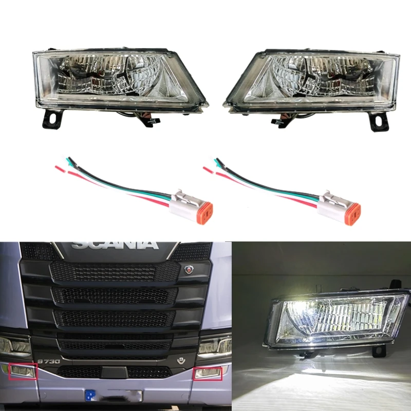 

1Pair led fog lights For Scania R650 G500 S730 S500 P500 truck led fog light 24V 2552715 2552718 RH 2552717 2552714 LH +2plugs