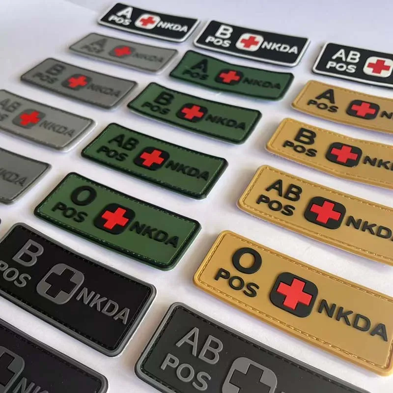 Blood Type A B AB O POS NKDA Emblemen,PVC Rubber Patches with Hook Military Tactical Badges on Backpack,Armband,Helmet,10*4CM