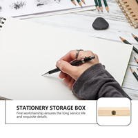 1pc Wooden Stationery Box Storage Holder Pencil Pen Organizer Compact Oblong Container Practical Dustproof Case Small