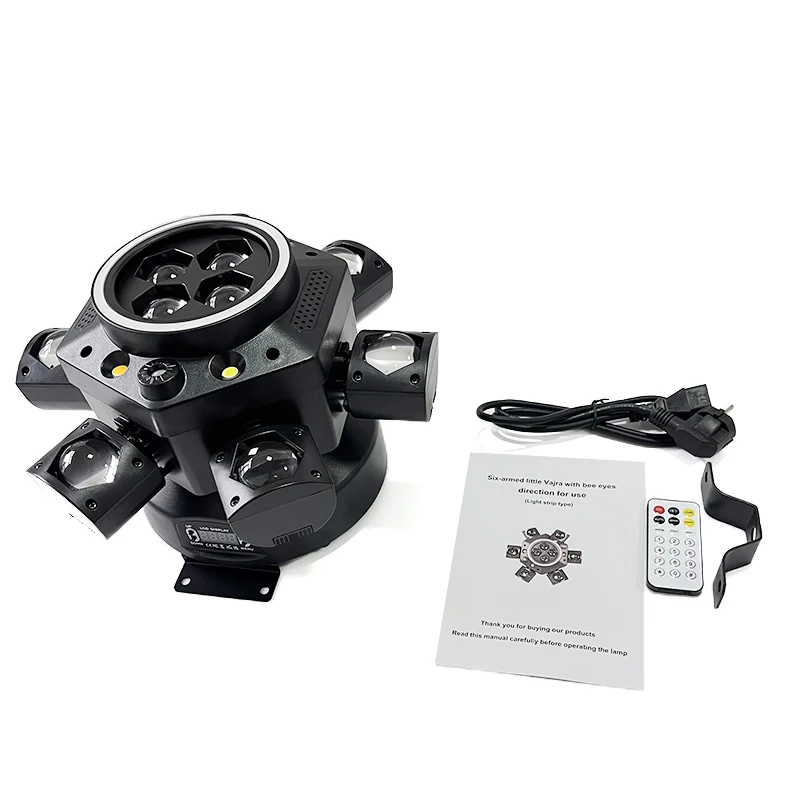 

НОВИНКА: Светодиодный прожектор с 6 вращающимися головками, лазерным и стробоскопическим эффектами, DMX-управлением, полноцветный, для сцены, дискотек, вечеринок и баров