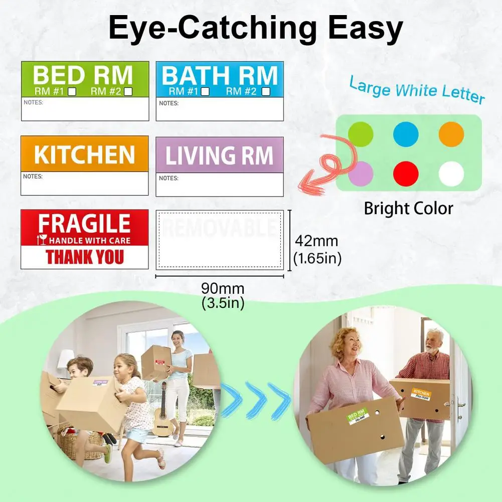 Движущиеся этикетки, водонепроницаемые движущиеся этикетки с цветовым кодом, водонепроницаемые движущиеся этикетки, хрупкие тяжелые наклейки для домашней упаковки, 50 листов
