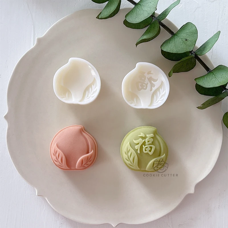 2Pcs/Set 20-30g Mid-Autumn Festival Peach Mooncake Mould Good Luck Wishes Peach Chinese Style ABS Plastic Green Bean Cake Mold