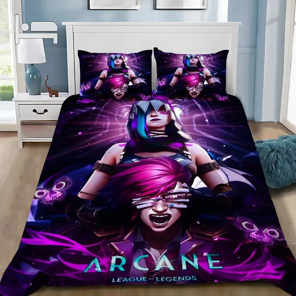 Jinx Arcane housse de couette taie d'oreiller ensemble de literie adulte garçon fille chambre décoration ligue des légendes cadeau simple Double taille