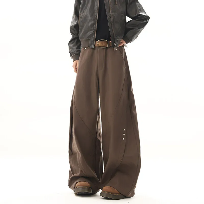 

Men's High Quality Rivet Cleanfit Black Scimitar Trousers Vintage Loose Fit Hip Hop Street Pants Streetwear