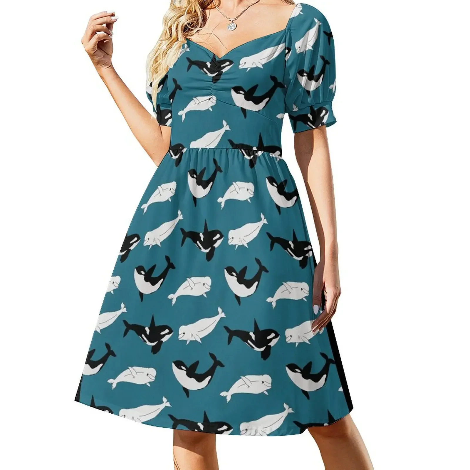 

Belugas & Orcas on Teal Short-Sleeved Dress dresses for official occasions african dresses for woman