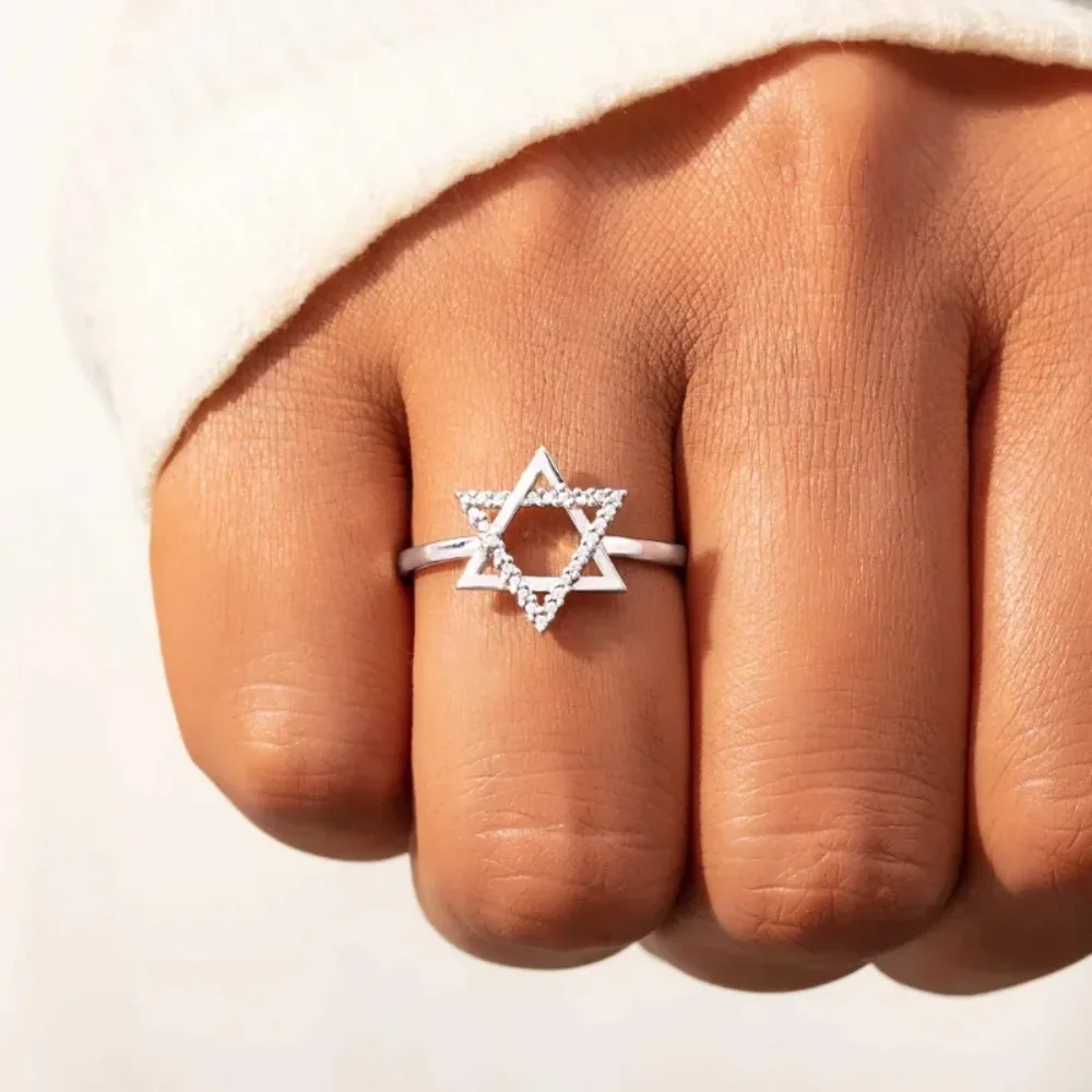 Trumium Star of David Silver 925 Rings for Women Fashion Hexagonal Star Finger Rings for Girls Wedding Party Fine Jewelry טבעות