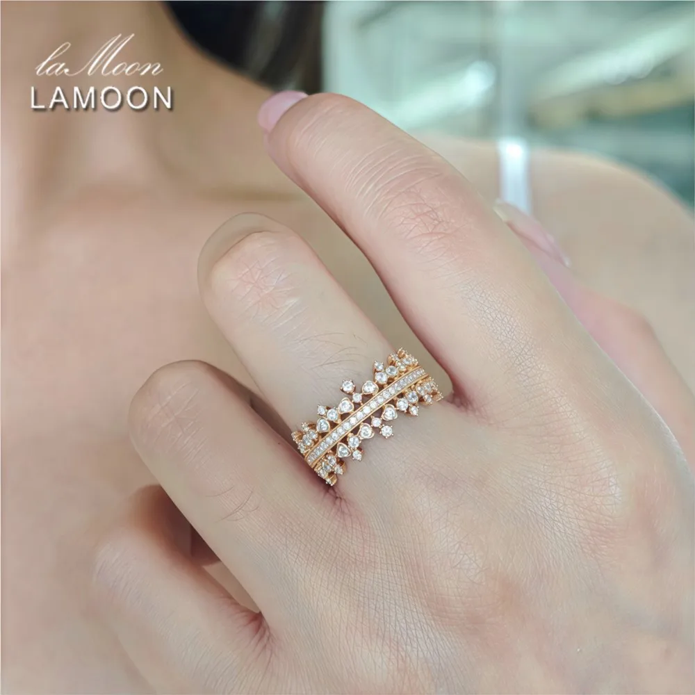 

LAMOON Elegant S925 Silver Court Style Luxury Crown Ring For Women Cubic Zircon Personality 14k Gold Plated Party Fine Jewelry