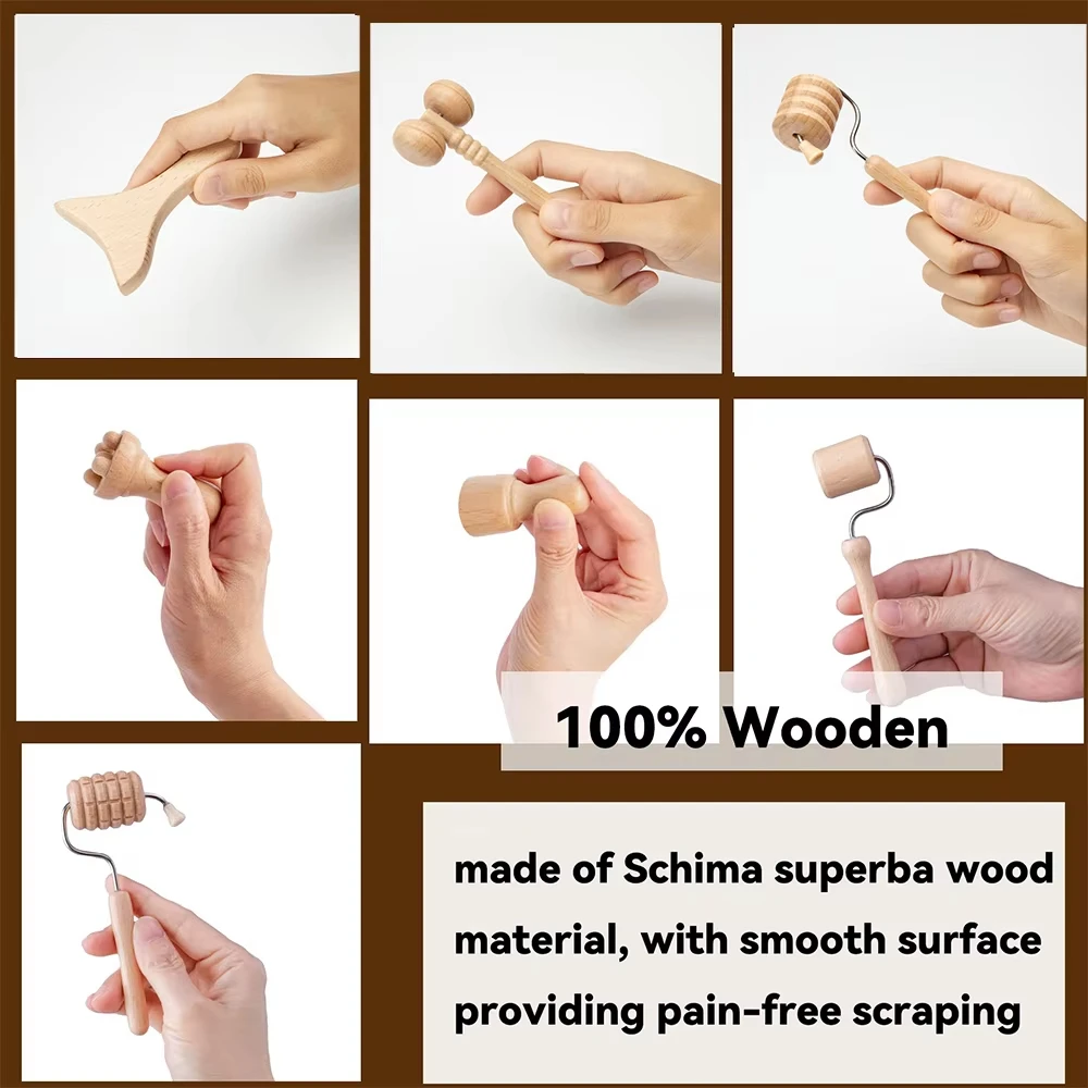 Kit de Maderoterapia Facial, Masajeador Facial de Madera, Herramienta Gua Sha, Terapia de Madera, Eliminador de Arrugas, Relajación, Cuidado de la Piel