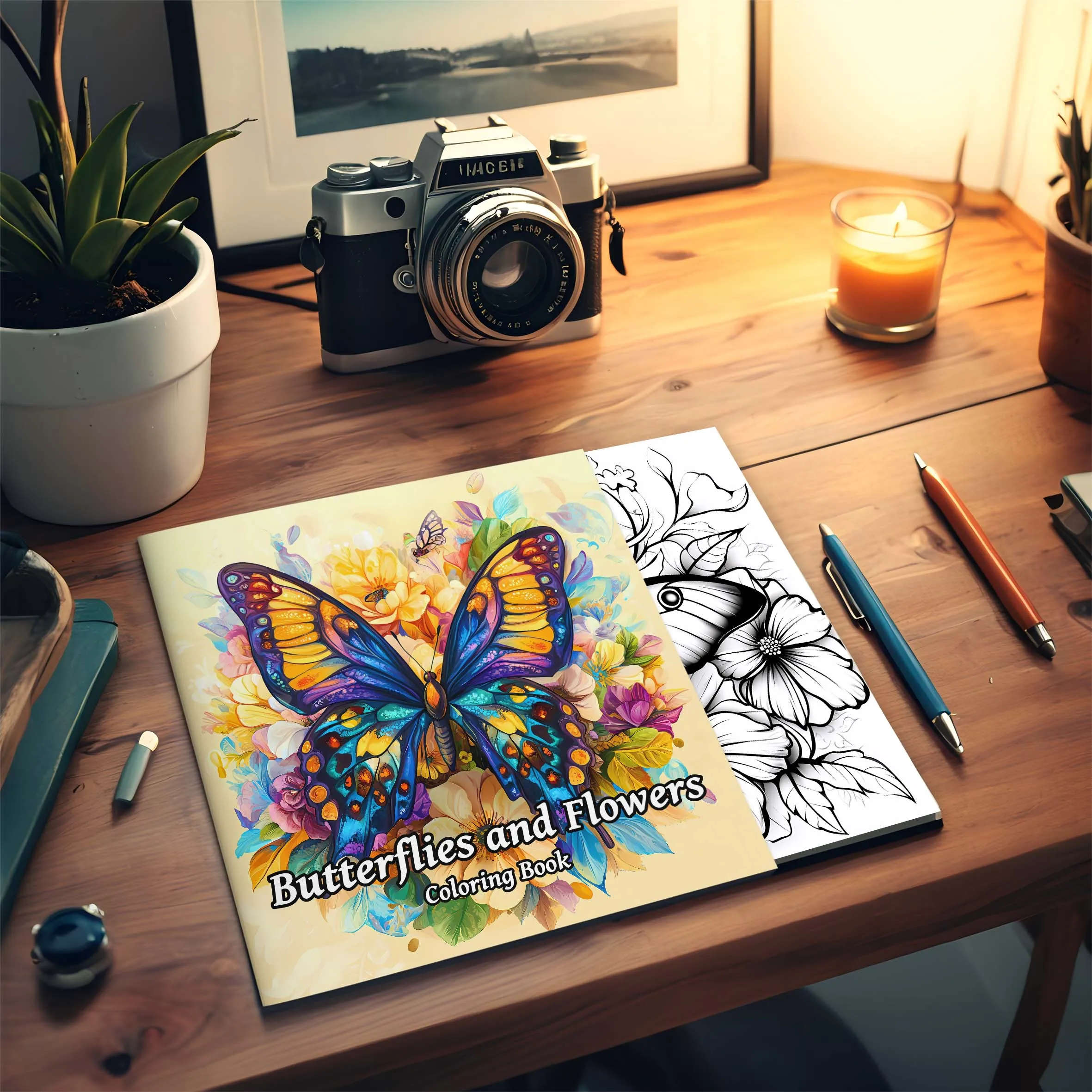 Butterfly and Flowers Adult Coloring Book - 20*20cm 24 Page Art Coloring Book - Helps Reduce Stress and Ease Emotions image 5
