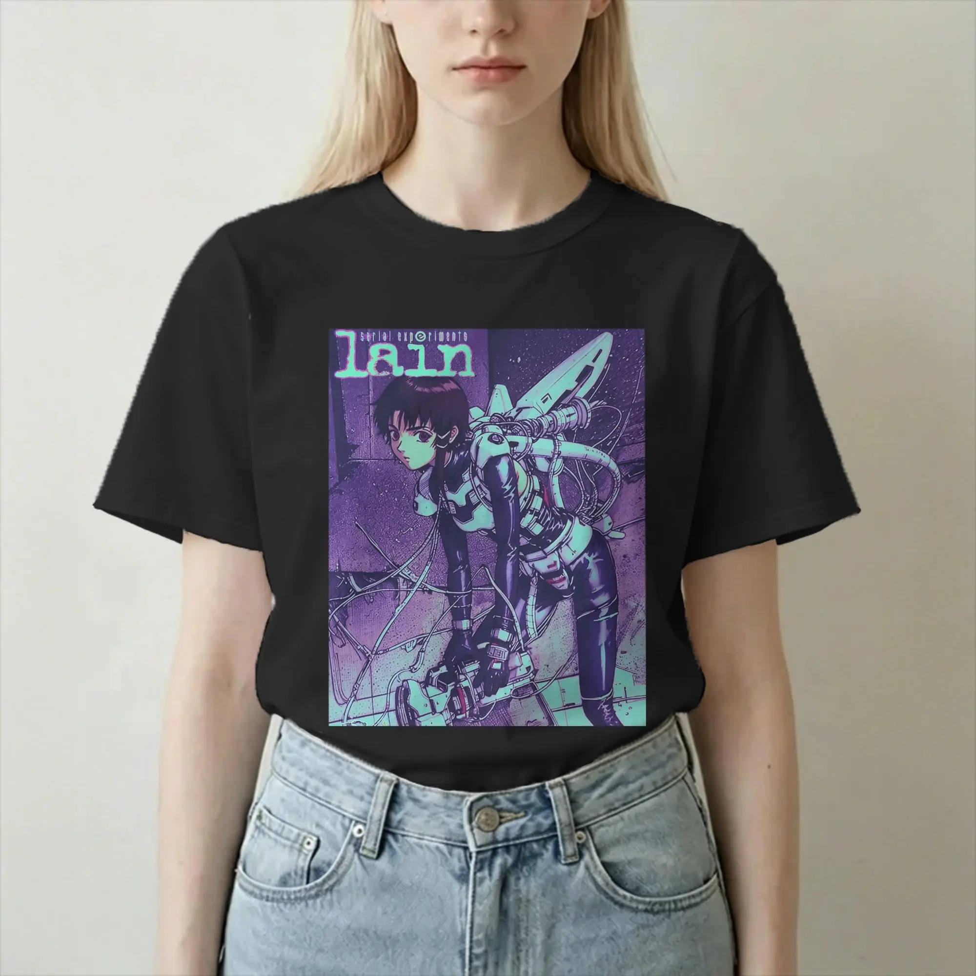 Men Women T-Shirt Serial Experiments Lain Humor Pure Cotton Tees 80s 90s Sci Fi Anime T Shirts Round Collar Tops Adult