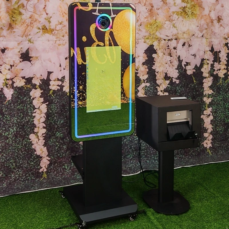 Portable Self Service Photo Booth 21.5inch Touch Screen Mirror Photo Booth with Logo/graphic design FOR Magic Wedding