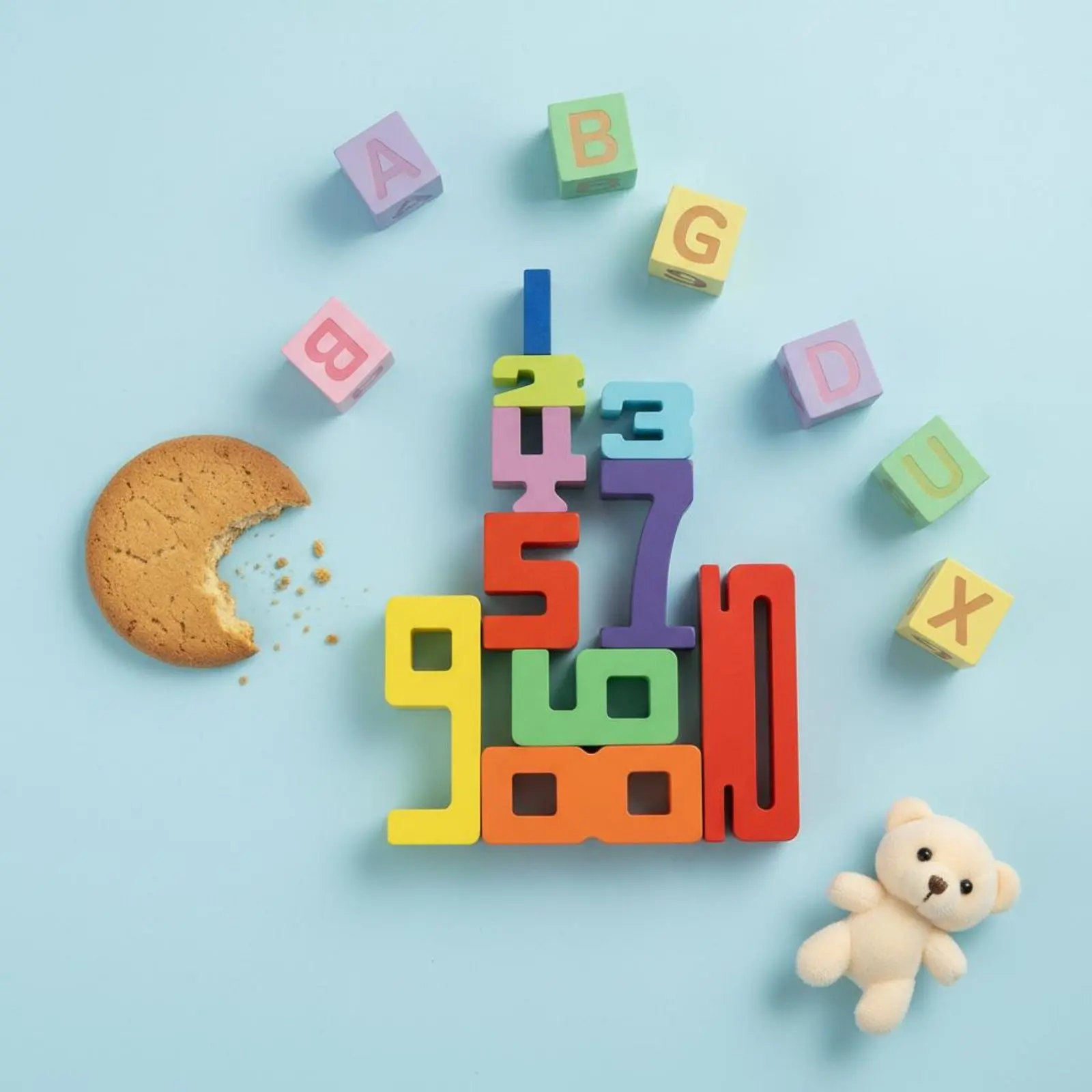 Wooden Number Building Blocks Natural Wood Early Education Building Game Math Learning Blocks Set Rounded Edges Educational Toy