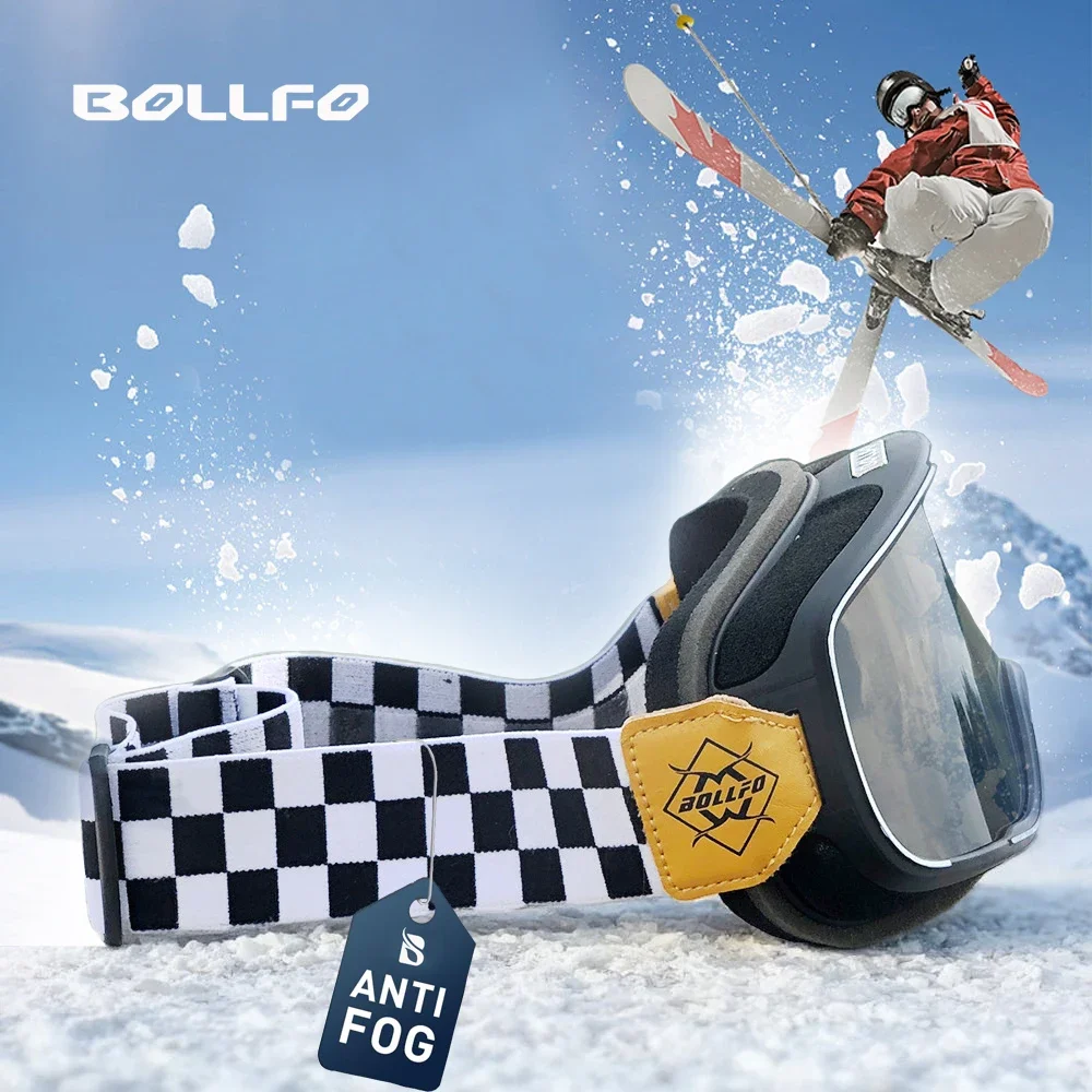 

BOLLFO Over Glasses Snow Snowboard Goggles Men Double Layer Dual Anti-Fog Motorcycle Goggles UV400 Ski Mask Compatible Goggles