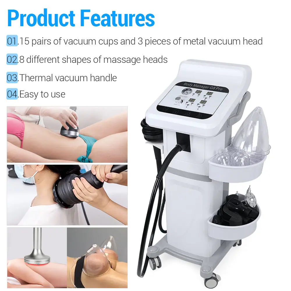 Vertical 4 In1 Vacuum Heating 8 Vibration Heads G8 Massager Cellulite Removal G8 Body Slimming Machine with 33 Cups