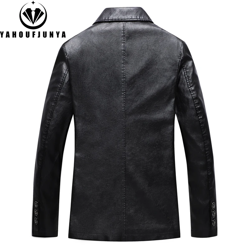 New Men Spring High-Quality Design Outdoors Leisure Pocket Lapel Leather Jacket Men Thin Brand Clothing Male Coat Plus Size 7XL