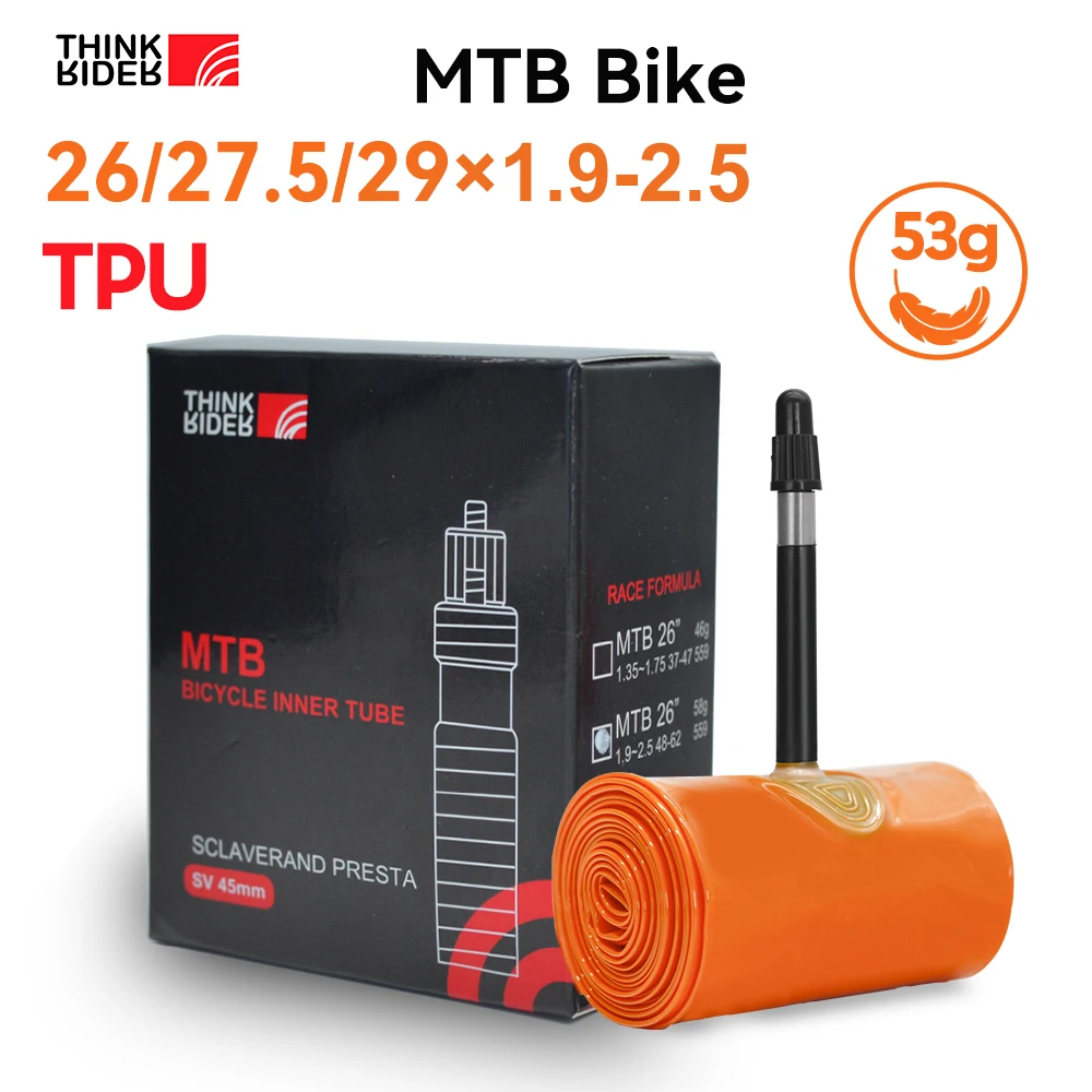 ThinkRider Ultralight Bike Inner Tube 26 27.5 29 Inches MTB Bicycle TPU Material Tire 45mm French Valve Super Light Anti-Oxidati