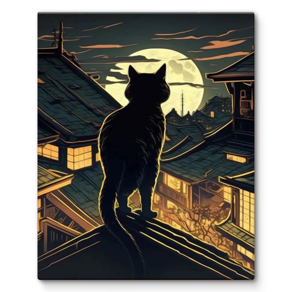 SDOYUNO Diy Oil Painting By Numbers Golden Black Cat Animals Picture Drawing Color Markers Canvas Painting Modern Room Decor