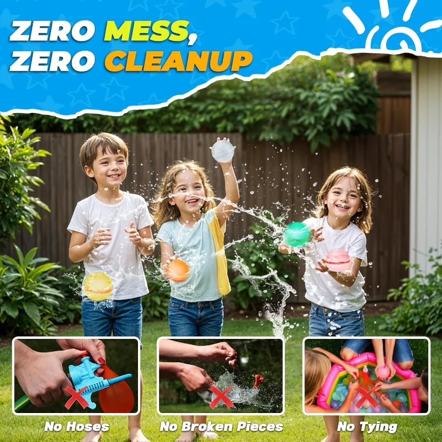 24 pçs balões de água reutilizáveis bolas de água magnéticas recarregáveis para jogos ao ar livre auto selagem bomba respingo de água preenchimento rápido para