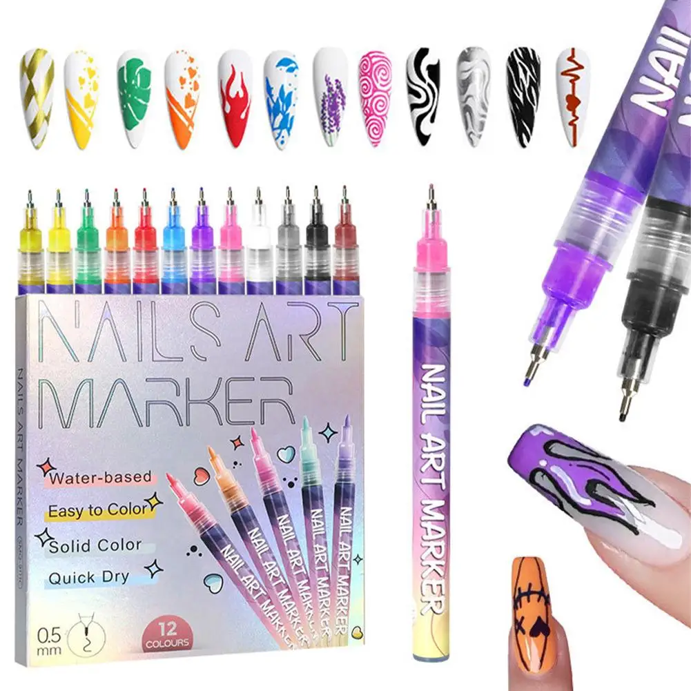 

12 Colors Nail Art Markers Quick-Drying Waterproof For painting Drawing Graffiti On Nail Art Stationery School Supplies. B0S3